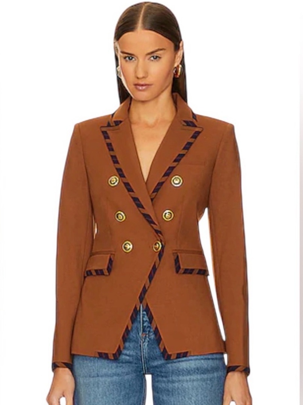 NWT Veronica Beard Miller Dickey Jacket Dark Ochre Striped Piping Blazer Size 0